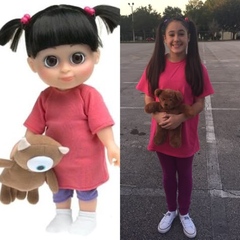 Last minute costume for "Animation" themed school dance.  Boo from Monsters Inc.  Turned out so cute for Halloween! Boo From Monsters Inc Costume, Boo Monsters Inc Costume, Monsters Inc Halloween Costumes, Monsters Inc Costume, Boo From Monsters Inc, Boo Halloween Costume, Last Minute Kostüm, Boo Costume, Monsters Inc Boo