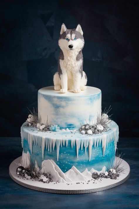 Unleash Joy with Siberian Husky Birthday Cake Designs Wolf Cakes For Kids, Husky Birthday Cake, Wolf Birthday Cake, Husky Cake, Dog Themed Cake, Dog Cake Design, Husky Birthday, Barbie Dress Cake, Wolf Cake