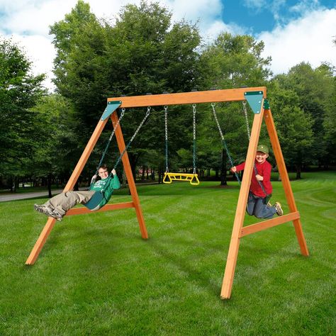 Swing-n-Slide Ranger Swing Set & Reviews | Wayfair Backyard Playground Landscaping, Swing Set Plans, Kid Playground, Gorilla Playsets, Playground Backyard, Playground Landscaping, Backyard Playset, Backyard Swings, Metal Swings