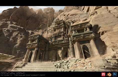 Egyptian Design, Ancient Temple, Ancient Buildings, Concept Art Drawing, Ancient Temples, Computer Graphics, Environment Concept Art, Sci Fi Fantasy, Fantasy Landscape