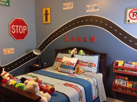 Grandson Room Ideas, Boys Bedroom Ideas Age 4, Hot Wheels Bedroom Ideas Boys, Cars Kids Room, Kids Car Bedroom, Boy Car Room Ideas, Boy Car Bedroom, Boys Bedroom Cars, Young Boy Room Ideas