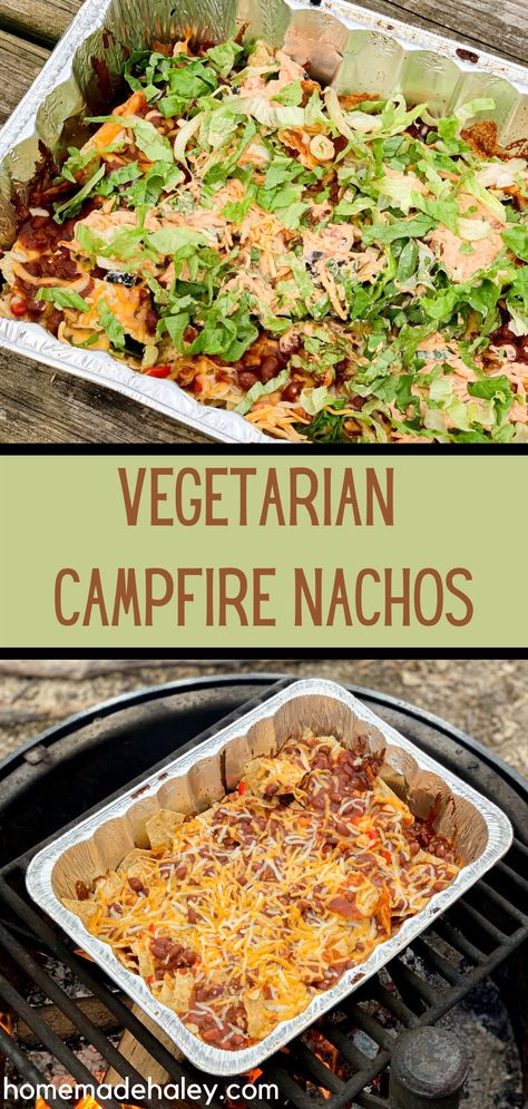 Campfire Nachos, Camping Meal Ideas, Vegetarian Camping Recipes, Easy Camping Recipes, Vegetarian Camping, Vegan Camping Food, Campfire Pizza, Camping Meal Planning, Healthy Camping Food