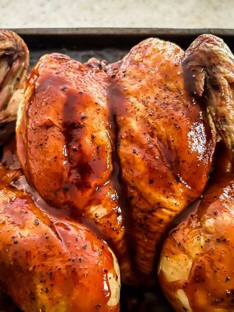 Split Chicken Recipes, Roasted Split Chicken, Roast Chicken Marinade, Split Chicken, Whole Baked Chicken, Barbecued Chicken, Butterflied Chicken, Bbq Sauce Chicken, Oven Fried Chicken