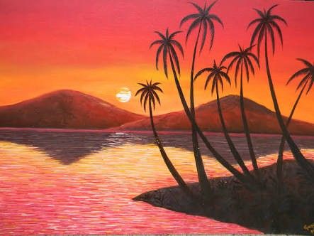 Nature Painting Images, Simple Nature Drawing, Easy Nature Paintings, Sunset Painting Easy, Nature Canvas Painting, Easy Landscape Paintings, Basic Painting, Watercolor Paintings Nature, Sunrise Painting