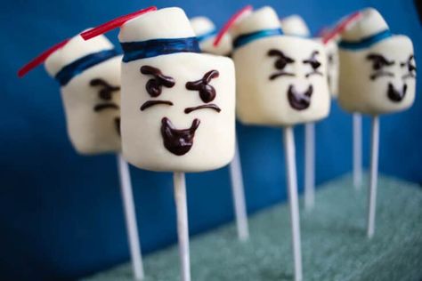 Marshmallow Pops Christmas, Ghost Busters Birthday Party, Ghostbusters Birthday Party, Original Ghostbusters, Giant Marshmallows, Ghostbusters Party, Foods Ideas, Horror Comedy, Stay Puft