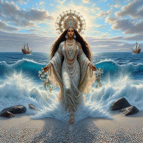 Oshun Y Yemaya, Our Lady Of Immaculate Conception, Yemaya Orisha, Microsoft Copilot, African Inspired Decor, Goddess Of The Sea, Leo Traits, Black Royalty, Immaculate Conception