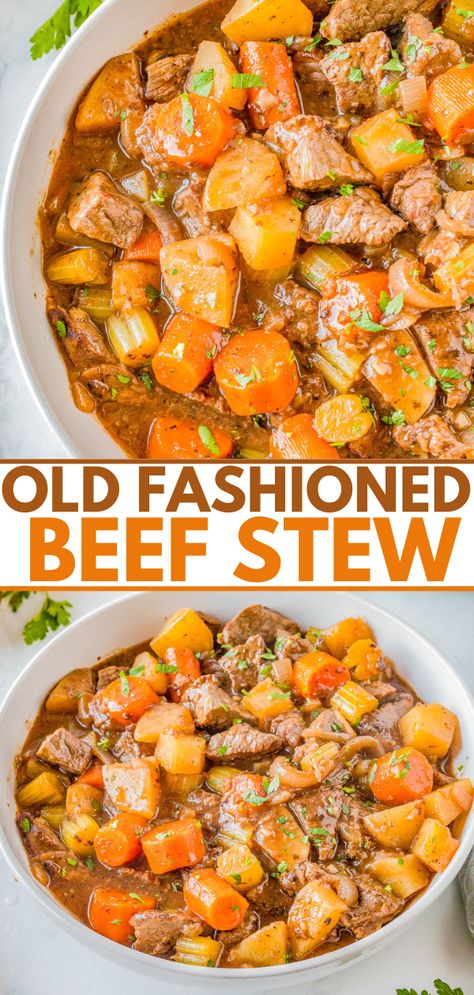 Old Fashioned Beef Stew, Beef Stew Stove Top, Beef Stew With Dumplings, Easy Beef Stew, Hearty Comfort Food, Stove Top Recipes, Slow Cooker Beef Stew, Beef Stew Meat, Carrots And Potatoes