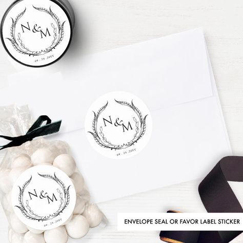 Chic Monogram Wedding Envelope Seal /Favor sticker Couples Initials, Wedding Stickers Labels, Wedding Envelope, Favor Labels, Envelope Seal, Wedding Envelopes, Wedding Stickers, Newlywed Gifts, Free Birthday Invitations