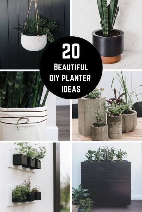 20 gorgeous DIY planter ideas! Make your own stunning modern planters for indoors, outdoors, gardens, herbs, or hanging plants! Whether you want to upcycle old items, or build something from scratch, you will find beautiful ideas here! Unique ideas that are cheap and easy to do! Some cool and creative ideas from recycling items to dollar store ideas on a budget. Small and large planters for the home, deck, patio, or front porch! #planter #gardening #greenthumb Garden Apartment Ideas, Planter Gardening, Cheap Planters, Indoor Garden Apartment, Diy Planters Indoor, Large Planter Boxes, Porch Planter, Diy Planters Outdoor, Upcycled Planter