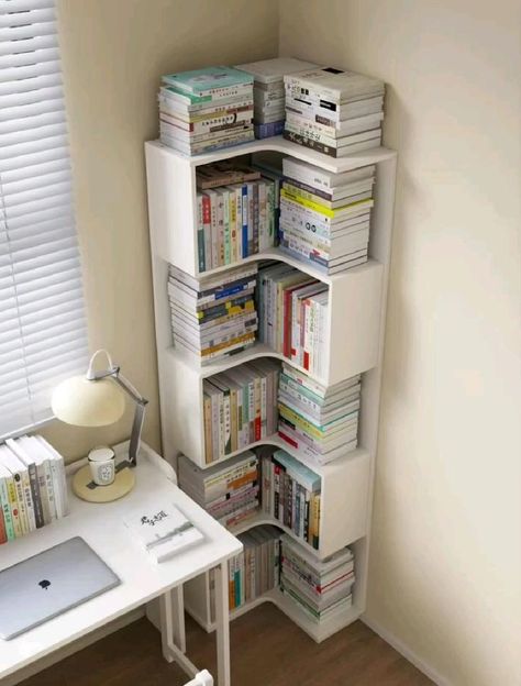 Book Desk Organization, Bookshelf With Study Table, Book Shelf Ideas Aesthetic, Organisation Bedroom, Bookshelf Unique, Bookshelf For Small Spaces, Bookshelves For Small Spaces, Unique Bookshelves, Home Library Rooms