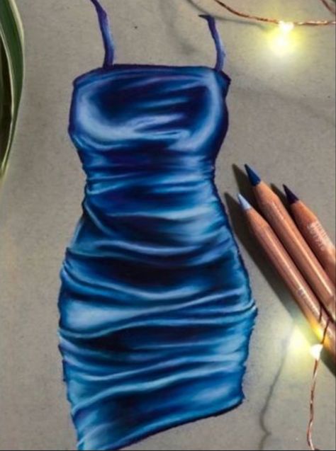 Blue dress drawing by me <3 #satindress #blue #dress #satin #silk #silkdress #drawing #art #dressdrawing #fashionsketch #fashionillustartion #fashionartist Blue Dress Drawing, Mode Poses, Prismacolor Art, Fashion Illustration Collage, Fashion Figure Drawing, Realistic Pencil Drawings, Fashion Drawing Tutorial, Colored Pencil Artwork, Dress Design Drawing