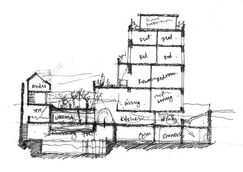 Rise Design Studio Schematic Section Schematic Plan Architecture, Schematic Section, Schematic Plan, Corbels Exterior, Sketches Architecture, Exo Cartoon, Concept Sketches, Schematic Design, Architectural Section