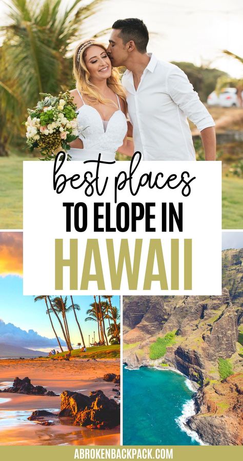 Hawaii is the perfect place to elope. With its stunning beaches and lush rainforests, you'll have memories to last a lifetime. Read our guide to start planning your dream Hawaiian elopement! We cover the best places to elope in Hawaii, the regulations, and more! Eloping In Hawaii, Elope Hawaii, Small Hawaii Wedding, Hawaiian Elopement, Elope In Hawaii, Married In Hawaii, Oahu Elopement, Red Sand Beach, Best Places To Elope