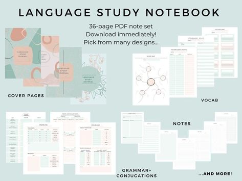 Free Digital Planner Templates Language Notebook Layout, Language Study Notes, Language Learning Notes, Aesthetic Habit Tracker, Language Learning Notebook, Language Learning Planner, Digital Notes Template, Aesthetic Monthly Planner, College Planner Printables