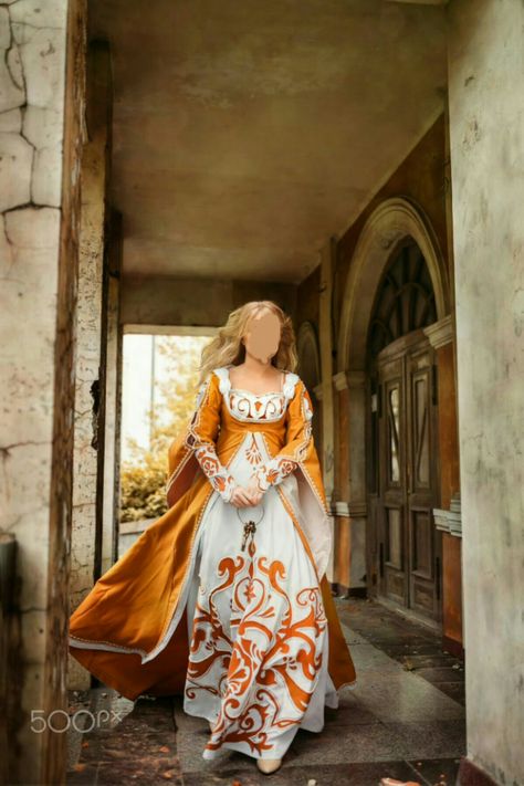 Orange medieval dress Mary Poppins Kostüm, Medieval Dress Peasant, Medieval Dress Princess, Blond Hairs, Medieval Dress Pattern, Medieval Dresses, Medieval Clothes, Medieval Costume, Medieval Clothing