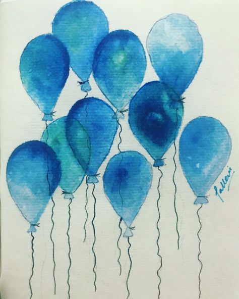 Baloon Drawings Pencil, Balloon Drawing Aesthetic, Baloon Drawings Sketches, Baloon Art, Watercolor Balloons, Palm Prints, Draw Watercolor, Flowers Paintings, Balloon Painting