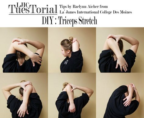 Today’s tutorial tips come from Raelynn, Massage Therapy Student at La’ James International College in Des Moines! Check it out & Try it out ➳ https://ljic.edu/diy-triceps-stretch/ Tricep Stretching, Tricep Stretch, Tricep Exercises, Muscle Stretches, Home Simple, Hand Therapy, Easy Work, Triceps Workout, Work Outs