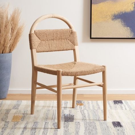 SAFAVIEH Home Collection Ottilie Dining Chair - 19" W x 19" D x 37" H - On Sale - Bed Bath & Beyond - 39055716 Safavieh Furniture, Spindle Dining Chair, Wood Side Chair, Cane Dining Chair, Modern Coastal, Natural Wood Frames, Wood Dust, Natural Jute, Room Chairs