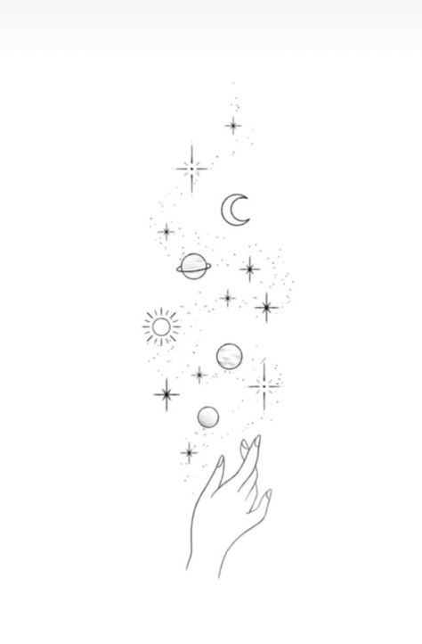 Galaxy Hand Tattoo, Galaxy Tattoo Stencil, Space Tattoo Stencil, Small Galaxy Tattoo, Small Planet Tattoo, Universe Tattoo Ideas, Outer Space Tattoos, Shooting Star Tattoo, Solar System Tattoo