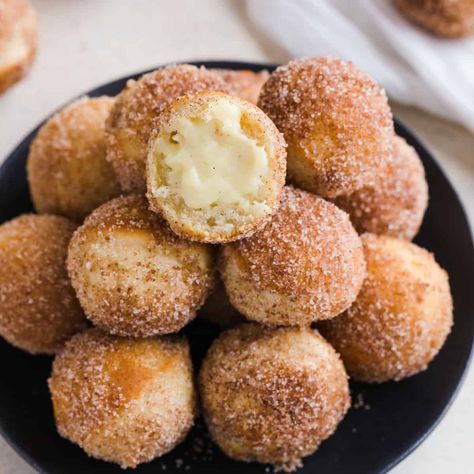 Baked Bunuelos with Anise Filling Fried Desserts, Mexican Sweets, Homemade Donuts Recipe, Cake Filling, Filled Donuts, Homemade Donuts, Mexican Dessert, Fried Dough, Delicious Donuts