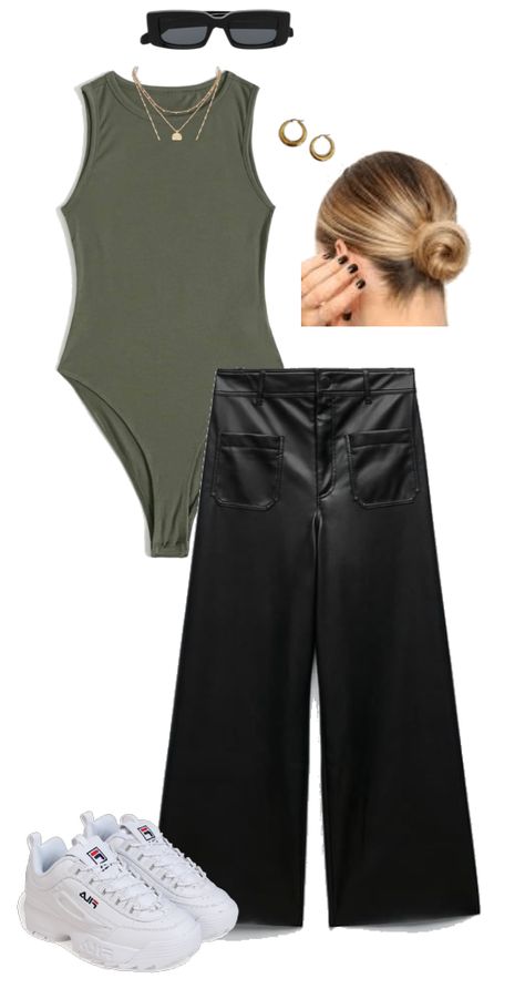 Khaki Bodysuit Outfit, Trousers And Bodysuit Outfit, Emerald Green Bodysuit Outfit, Olive Bodysuit Outfit, Dark Green Bodysuit Outfit, Green Body Suit Outfit, Olive Green Tank Top Outfit, Gray Bodysuit Outfit, Khaki Top Outfit