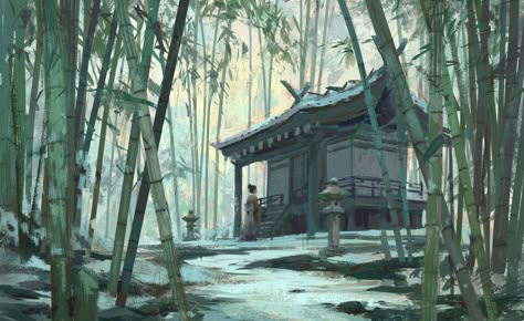 Drawing Of Things, Samurai Game, Bamboo Background, Forest Drawing, Environment Painting, Bamboo Art, 강아지 그림, Japanese Warrior, Location Inspiration