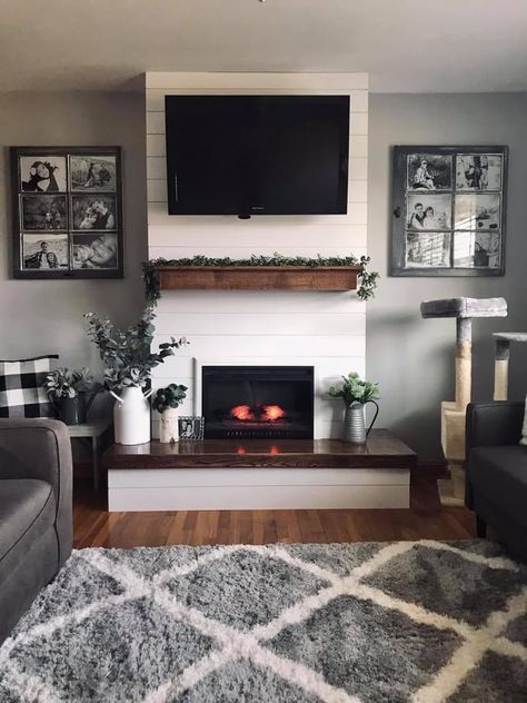 Tv Wall Built In Ideas, Tv Wall Design With Fireplace, Panel Tv Wall, Tv Wall Idea, Built In Ideas, Tv Wall Decoration, Wall Mount Tv, Tv Wall Panel, Electric Fireplace Living Room