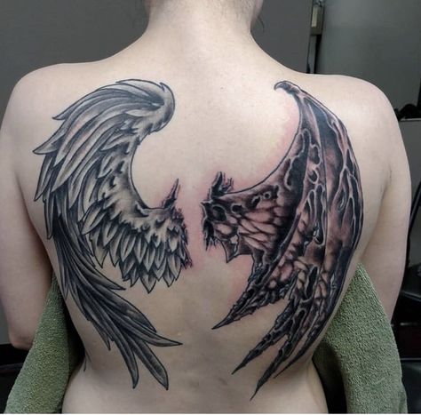 Lucifer Wings Tattoo On Back, Demon Wings Tattoo On Back, Lucifer Wings Tattoo, Demon Wing Tattoo, Dragon Wing Tattoo, Tattoo Guys, Neck Tats, Angel Devil Tattoo, Lucifer Wings