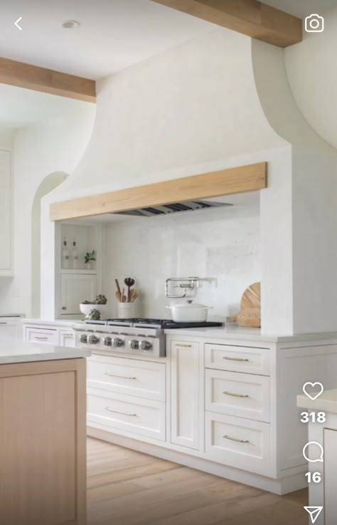 Stand Alone Range Wall, Arch Oven Hood, Custom Kitchen Range Hood, Stove Between Two Doorways, Tiled Hood Kitchen, Arched Oven Alcove, Large Kitchen Hoods, Oven With Hood, Windows Next To Stove Hood