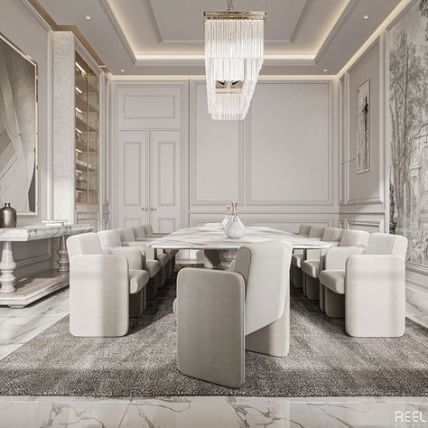 Dinning Room Design on Behance Neoclassic Interior Design, Neoclassic Interior, Architect Engineer, Classic Dining Room, Minimalist Dining Room, Indian Home Design, Dinning Room Design, White Interior Design, Jw Marriott