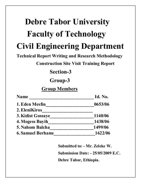 Debre Tabor University Faculty of Technology Civil Engineering Department Technical Report Writing and Research Methodolog... Technical Report Writing, Research Methodology, Report Writing, Civil Engineering, University, Engineering, For Free, Technology, Writing