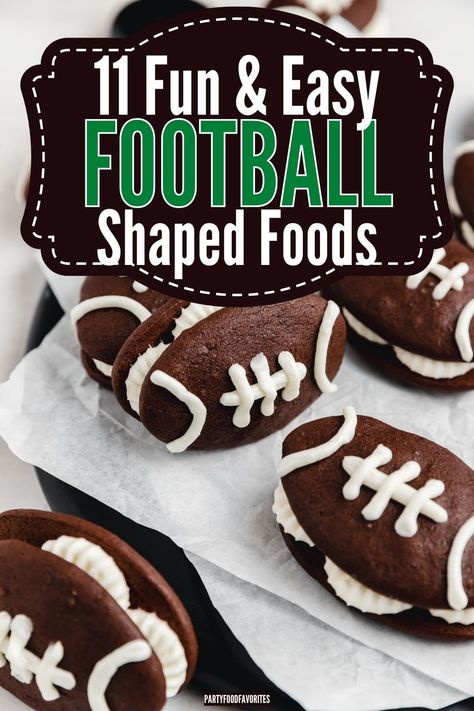 If you love game day as much as we do, then you need to check out these 11 Fun & Easy Football Shaped Foods! From SuperBowl to Grey Cup, you'll find the perfect recipes to add some extra excitement to the celebrations! East Football Snacks, Football Game Snacks Easy, Fantasy Football Food Ideas, Grey Cup Party Food, Football Shaped Snacks, Cute Football Snacks, Football Themed Food Appetizers, Football Shaped Cheeseball, Tailgate Snacks Easy Football Food