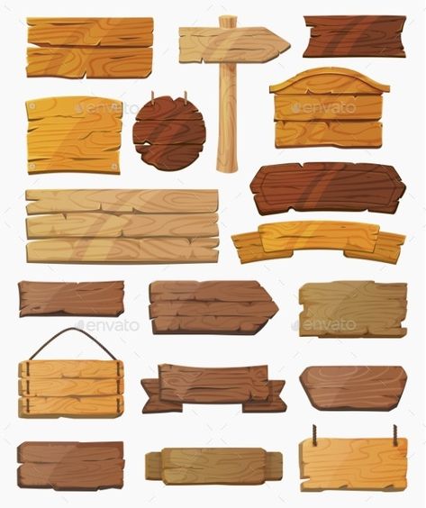 Set of Isolated Pointers Signs or Wooden Planks by cookamoto | GraphicRiver Idle Game, Shape Templates, With Nails, Wooden Planks, Wood Planks, Photo Illustration, Wood Sign, Game Design, Wooden Signs