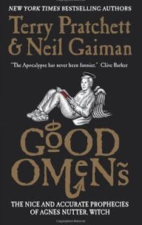 Good Omens by Neil Gaiman and Terry Pratchett.  A clever, witty, creative and book I would recommend to anyone. There are demons, angels, witches, bikers, aging mediums/dominatrixes - everything you could want. It made me laugh a lot and then it made me think a little. Click through for full review. Agnes Nutter, Haruki Murakami Quotes, Neil Gaiman Books, John Ashton, Don Delillo, Tom Robbins, Cards For Men, Good Omens Book, Robert Louis Stevenson