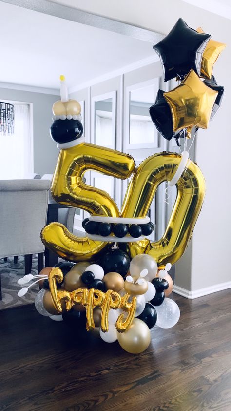 50th Balloon Centerpieces, 40th Birthday Balloons, 50th Bday Ideas, 50th Birthday Balloons, Black And Gold Party Decorations, Minnie Mouse Balloons, 60th Birthday Party Decorations, Birthday Party Decorations For Adults, Balloons Bouquet