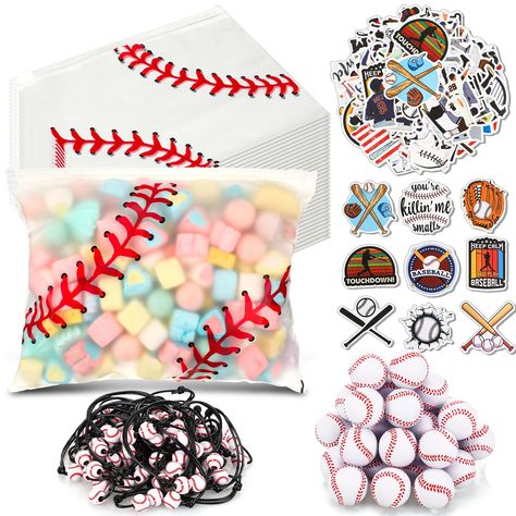 PRICES MAY VARY. Complete Baseball Party Set: get the things you need for a fun filled baseball themed party with this baseball party favor set, which includes 30 EVA baseball gift bags, 30 baseball bracelets, 30 baseball stress balls for kids, and 300 baseball stickers, a nice combination for you to use Quality Materials: the baseball goodie bags are made of durable EVA material, ensuring they can withstand rough handling and last for multiple parties; The baseball stress balls are made of foam Baseball Gift Basket Ideas, Baseball Goodie Bags For Players, Baseball Gift Bags, Baseball Goodie Bags, Baseball Gift Basket, Baseball Bracelets, Baseball Theme Birthday Party, Baseball Treats, Baseball Party Favors