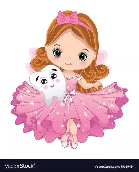 Cute little tooth fairy vector image Angel Clipart, Pink Ruffle Dress, Cute Tooth, Baby Themes, Picture On Wood, Tooth Fairy, Green Eyes, Beautiful Photography, Vector Images