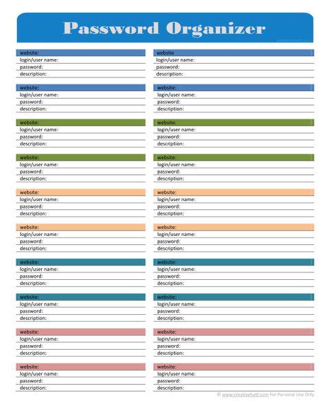 Printable Password Organizer Template Unique Password Ideas, Printable Password Log, Password Printable, Good Passwords, Password Organizer, Password Books, Password Keeper, Free Printables Organization, Home Management Binder