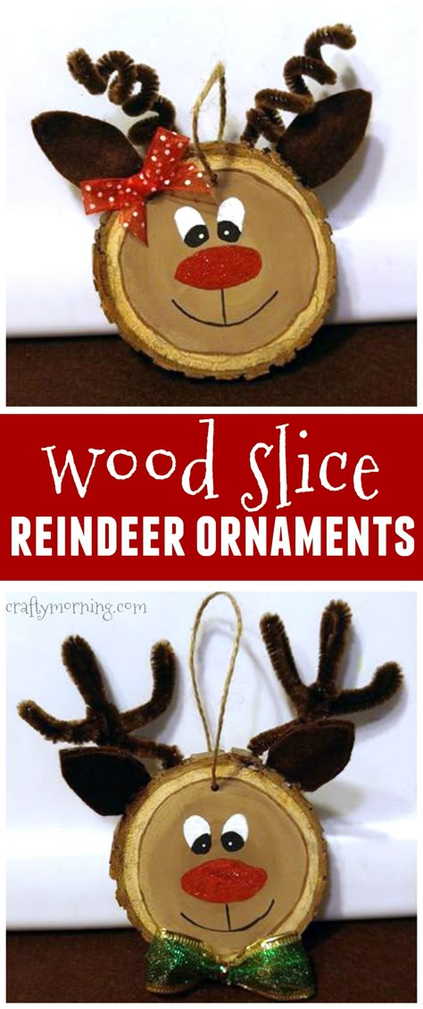 Wood slice reindeer ornaments for a kids Christmas craft...these would make cute gifts too! Wood Slice Reindeer, Ideas Craft, Reindeer Ornaments, Wood Slice Ornament, Christmas Ornament Crafts, Noel Christmas, Christmas Crafts For Kids, Christmas Wood, Wood Ornaments