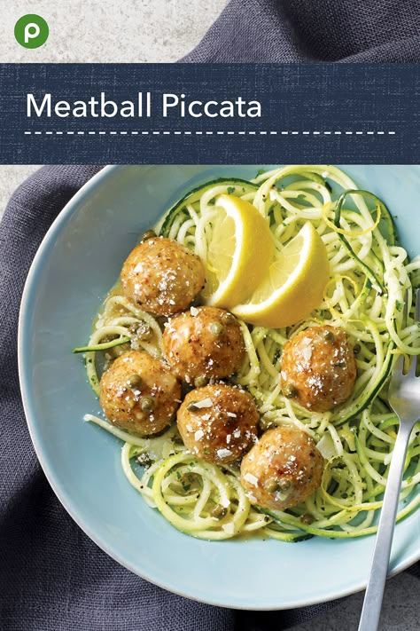 Turkey meatballs and zucchini add a nice spin. Meatballs And Zucchini, Publix Aprons Recipes, Publix Recipes, Chicken Healthy Dinner, Dinner Recipes Chicken Healthy, Piccata Recipe, Dinner Recipes Chicken, Lean And Green Meals, Chicken Healthy