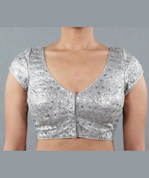 blouse with front opening or front hook should not be worn with transparent saree Saree Closet, Baby Pink Saree, Baby Pink Blouse, Stone Work Blouse, Sari Blouses, Pink Blouse Designs, Saree Jackets, Open Blouse, Silver Blouse