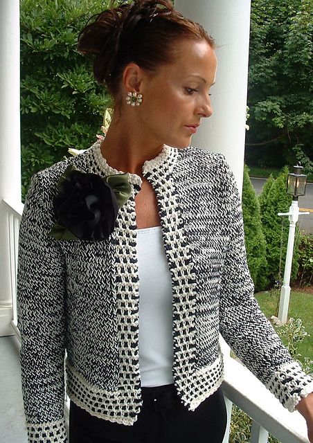 Ravelry: Christina's Jacket pattern by Marcia Cleary Knitting Jacket, Chanel Style Jacket, Chanel Jacket, Crochet Coat, Pattern Store, Crochet Jacket, Online Pattern, Chanel Fashion, Black Crochet