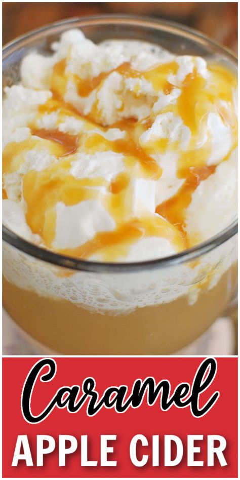 Caramel Apple Cider is the most delicious drink for chilly days! Hot apple cider and caramel sauce with whipped cream on top. Only 3 ingredients and so delicious. Hot Caramel Apple Cider, Caramel Apple Cider Recipe, Pinterest Breakfast, Caramel Apple Cider, Thanksgiving Sweet Treats, Apple Cider Recipe, Apple Cider Caramels, Most Popular Pins, Cider Recipe