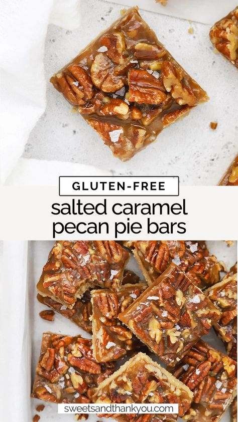 Gluten Free Pecan Pie Bars, Gluten Free Tart Recipe, Salted Caramel Pecan Pie, Caramel Pecan Bars, Salted Caramel Pie, Gluten Free Desserts Thanksgiving, Gluten Free Cookie Bars, Brown Sugar Shortbread, Gluten Free Pecan Pie