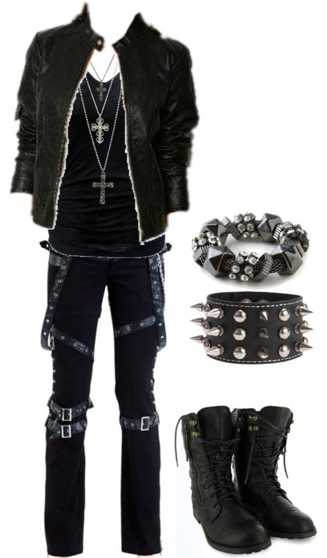 "Untitled #498" by bvb3666 ❤ liked on Polyvore Mens Grunge Fashion, Rock Outfit Men, Alt Boy, Outfit Dark, Punk Style Outfits, Punk Rock Outfits, Black Clothes, Look Rock