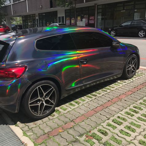 Chrome Car Wrap, Holographic Car, Wrapped Cars, Custom Car Decals, Chrome Car, Body Decoration, Vinyl Wrap Car, Chrome Cars, Carbon Fiber Vinyl