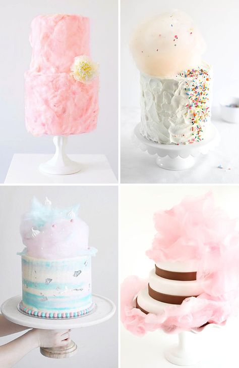 Cotton Candy Wedding Cakes | see more candy floss wedding ideas on www.onefabday.com Candy Floss Cake Decoration, Cotton Candy Wedding Cake, Cotton Candy On Cake, Cotton Candy Wedding Theme, Cotton Candy Cake Decoration, Candy Floss Cake, Cake With Cotton Candy, Cotton Candy Cake, Cotton Candy Wedding