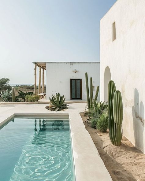 Desert Pool Landscaping Arizona, Pool In Courtyard, Desert Pool Landscaping, Menorca House, Plaster Pool, Zen Backyard Ideas, Desert Pool, Arizona Pools, Home Oasis