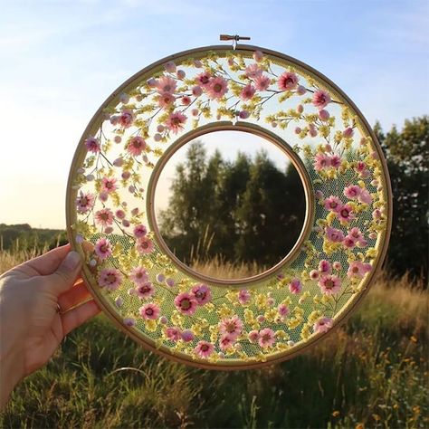 Large Oval Embroidery Hoop Ideas, Giant Embroidery Hoop Wall Art, Embroidery On Transparent Fabric, Embroidery On Tulle, Embroidery Hoop Decor, Rural England, Embroidery Hoop Art Diy, Embroidery Hoop Crafts, Pretty Embroidery