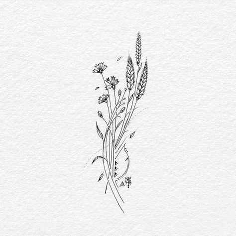 Wheat Tattoo, Botanisches Tattoo, Arte Doodle, Wildflower Tattoo, Diy Tattoo, Trendy Flowers, Tattoo Life, Flower Tattoo Designs, Mini Tattoos